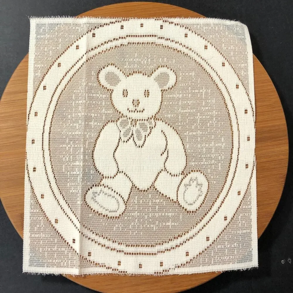 Lace Pillow Panel Nursery White, Teddy Bear Quilt Centerpiece Vintage Mandel